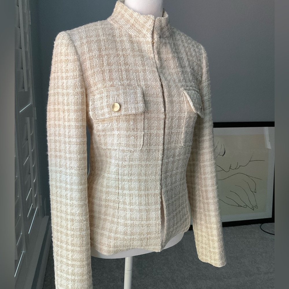 Zara white and beige check textured jacket. - Picture 13 of 16